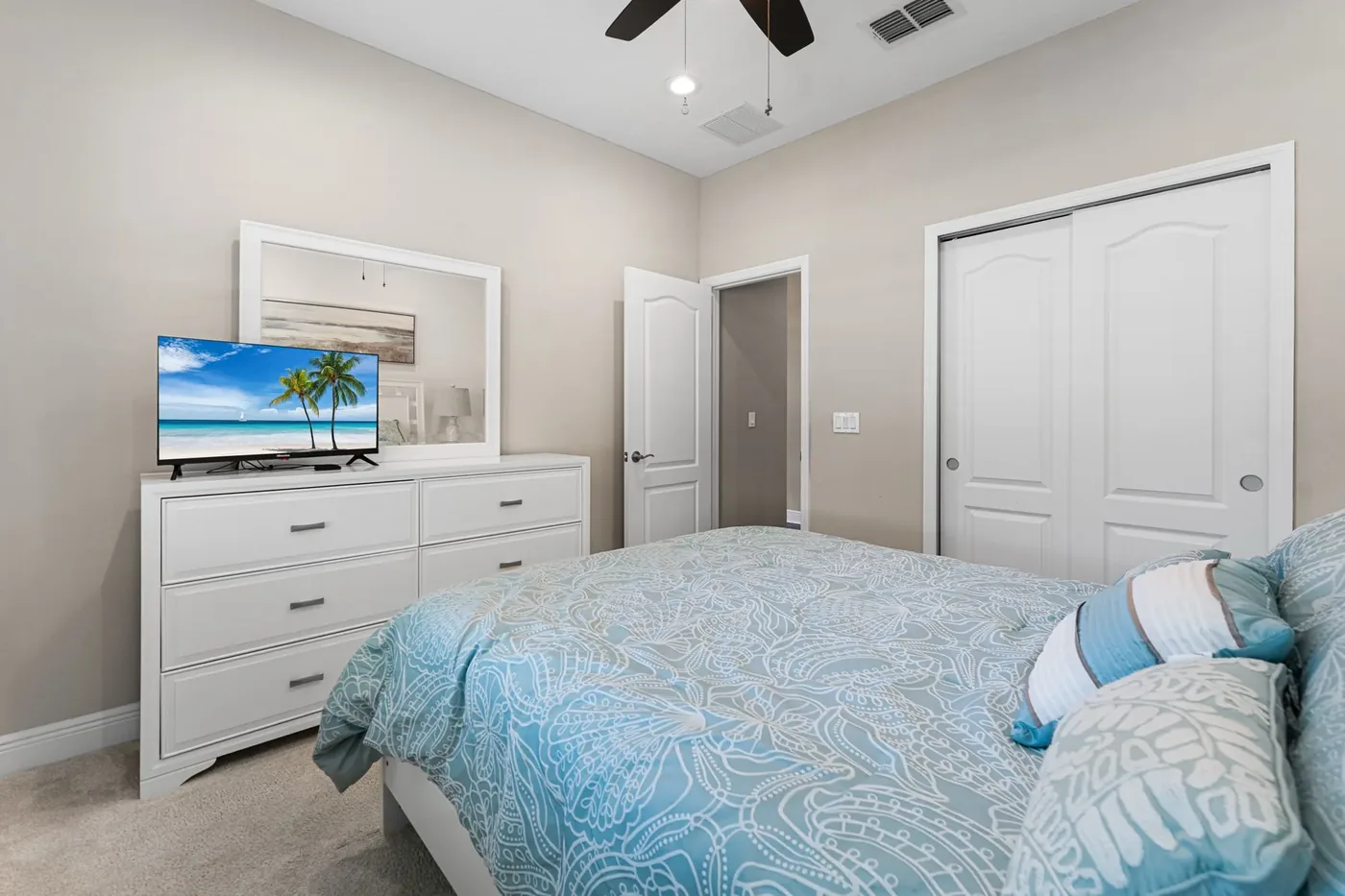 Sagebrush community primary bedroom interior photography